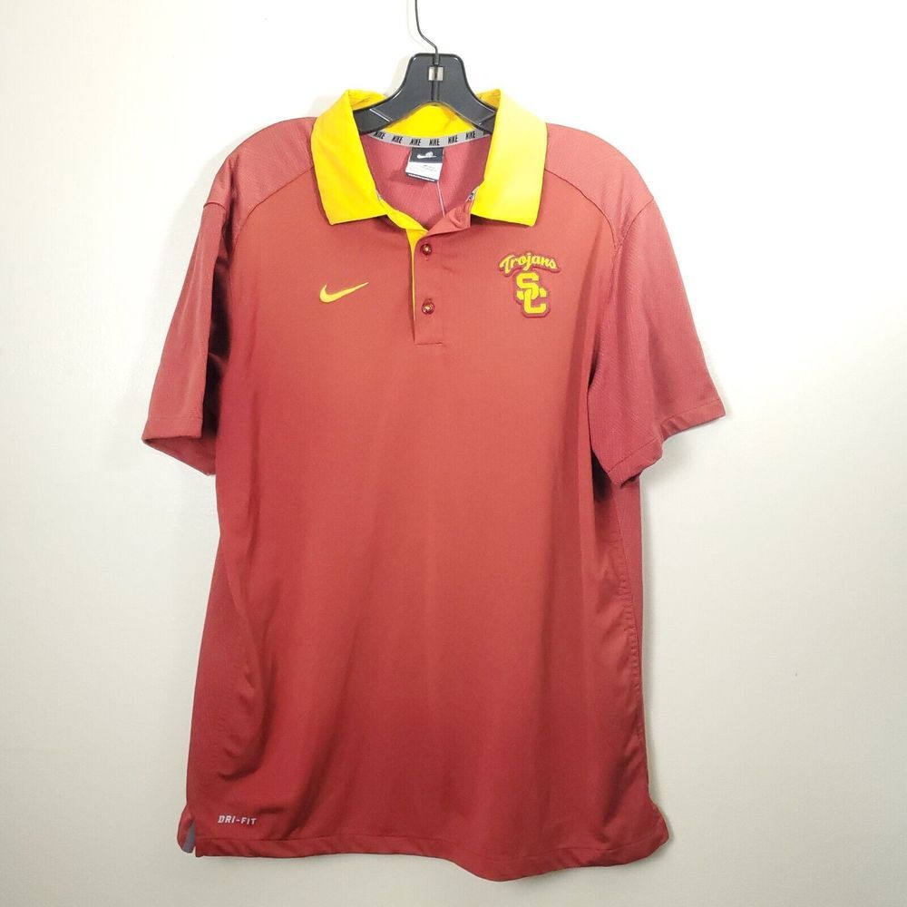 Nike USC Trojans Polo Shirt Mens Size Large Red Short Sleeve Dri Fit NCAA Sport